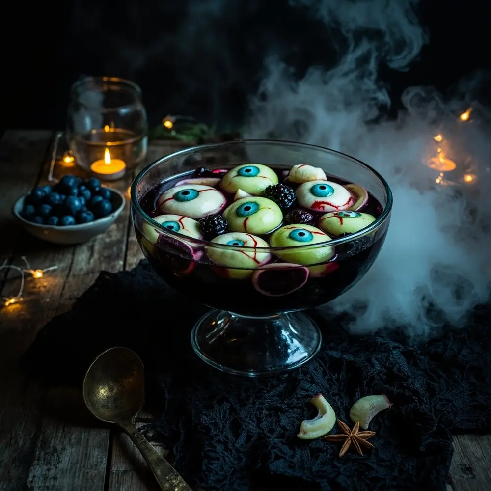 Whimsigoth Halloween Snacks: 10 Mystical Bites for Your Spooky Soiree 10 8221 8220 eyeballs instruction dark ghoulish looking 10 a of floating p in realistic grape image placement bowl eerily punch