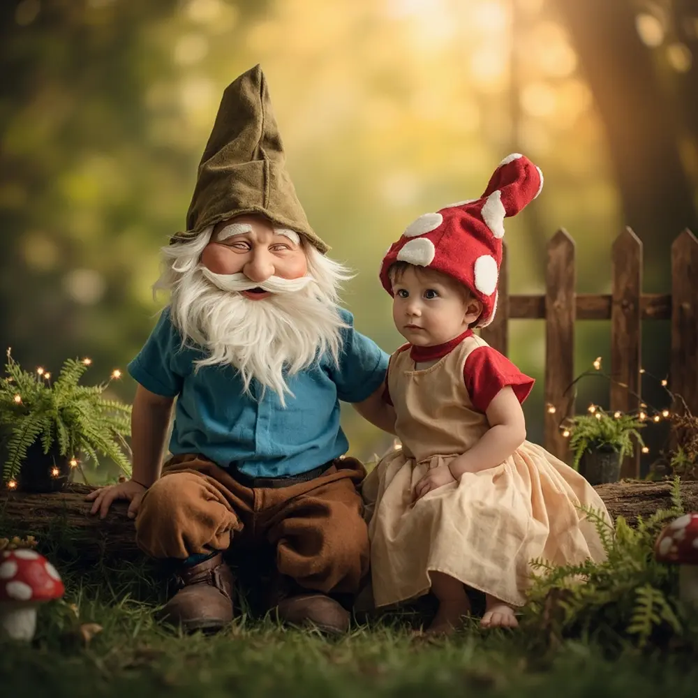 12 Creative Sibling Halloween Costume Ideas That Are a Perfect Match 10 Beard dressed with garden 10 a p cute and child gnome as image mushroom next younger to hat