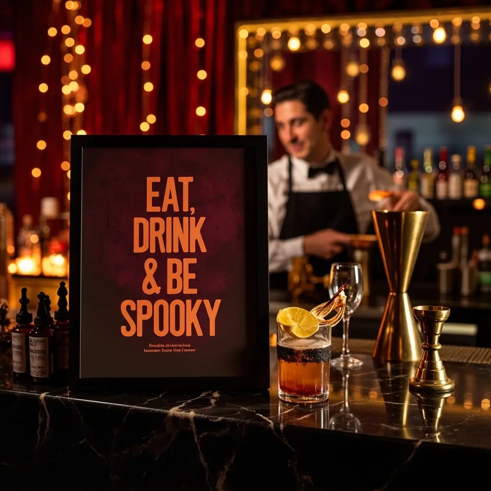10 Absolutely Free Halloween Wedding Printables (Signs, Invites & More!) 10 Bar exclusive 10 8220 drink be 8221 sign spooky h2 038 eat
