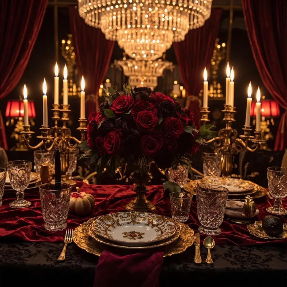 11 Moody Tablescapes for a Hauntingly Beautiful Wedding 10 10 h2 drama baroque opulent