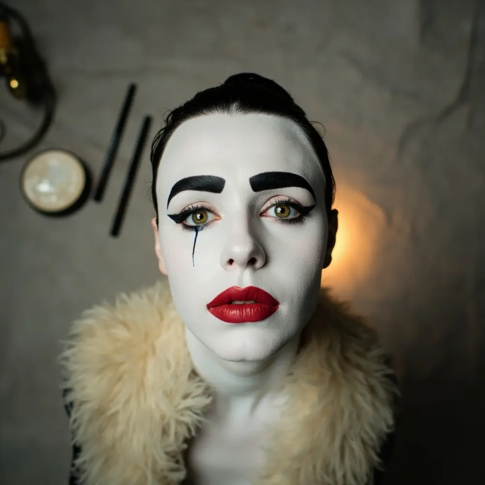 15 Easy & Last-Minute Halloween Makeup Ideas (From Your Own Makeup Bag!) 10 8221 8220 instruction exaggerated black with eyebrows 10 a face drop mouth tear under p small clown and one person pale image eye placement red