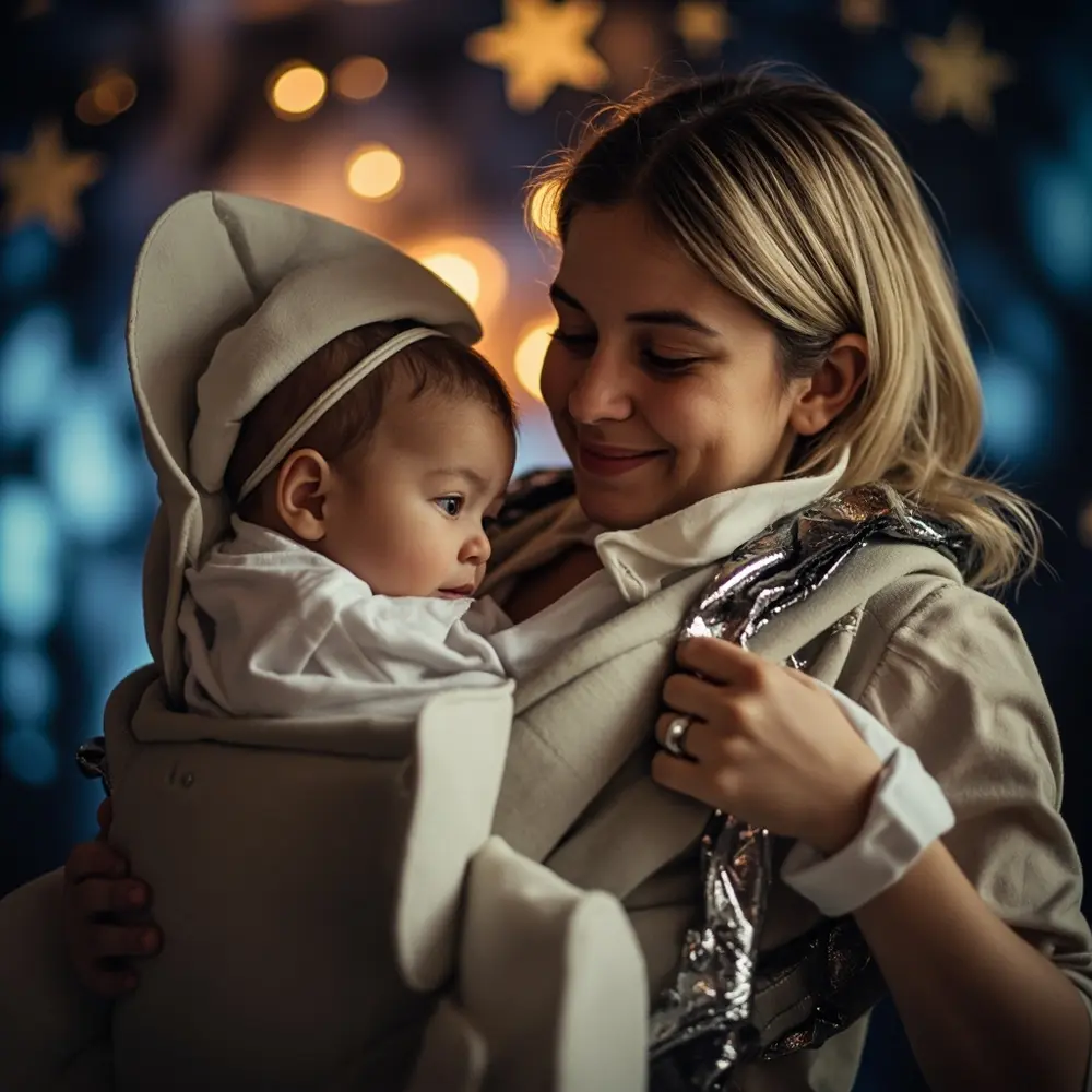 11 Adorably Cute Baby Halloween Costumes (That Are Actually Comfortable!) 10 White instruction parent with astronaut baby 10 a decorated p the costume in resemble image carrier placement rocket to