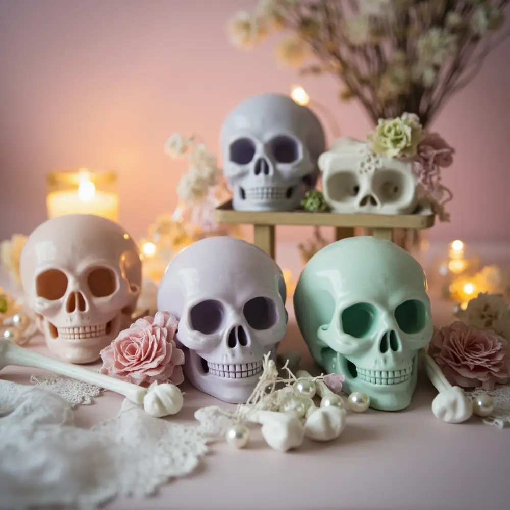 15 Dreamy DIY Pastel Halloween Birthday Party Ideas 10 Instruction bones display 10 a on skulls of p or shelf arranged and image tastefully placement pastel table painted