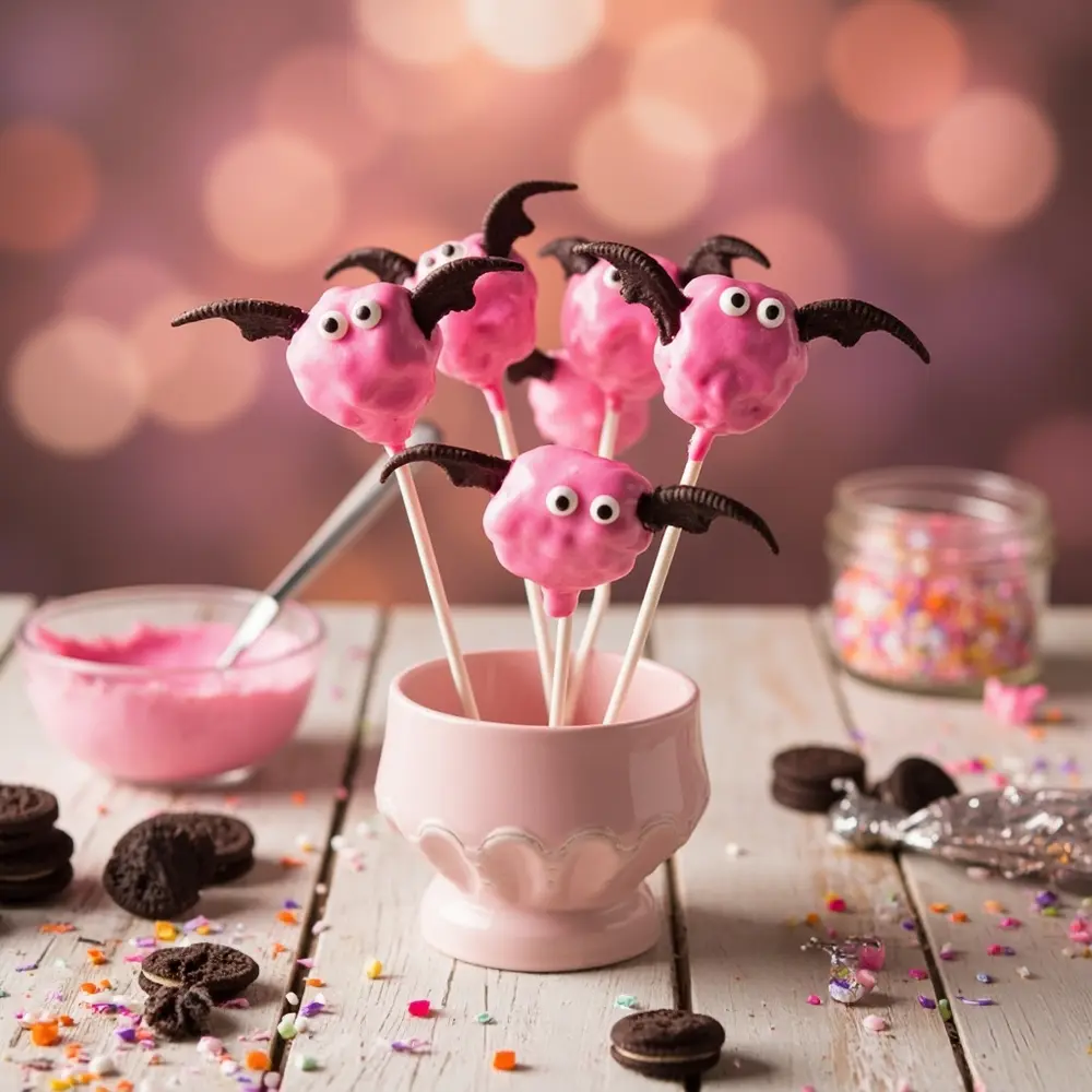 10 Pinkoween Treats for a Trendy Halloween Party 10 Instruction several oreo container 10 a decorated upright p dipped in bats as pops image placement pink decorative standing