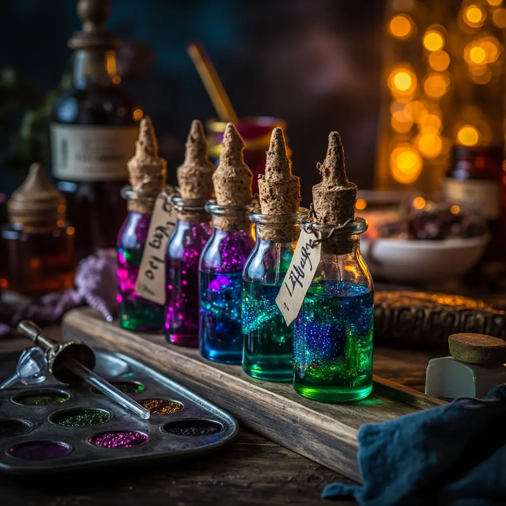 12 Spellbinding Witchy Treats: Easy Recipes for a Magical Halloween 10 Collection 8221 8220 instruction liquids with whimsical 10 a of layered labeled p small bottles glass and potion colorful image filled placement names