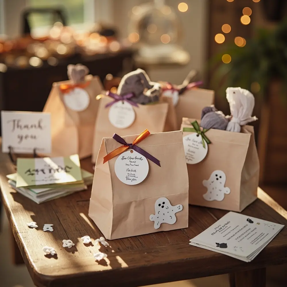 10 Sweet “A Little Boo” Birthday & Baby Shower Ideas 10 Tags favor ghost ribbons placement 10 bags and instruction party pastel p small with image