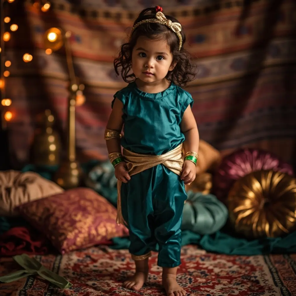 10 Magical Disney Princess Costumes for Toddlers (DIY & Budget-Friendly!) 10 Instruction dressed with 10 a toddler teal diy p gold headband and in as image pants jasmine placement top matching