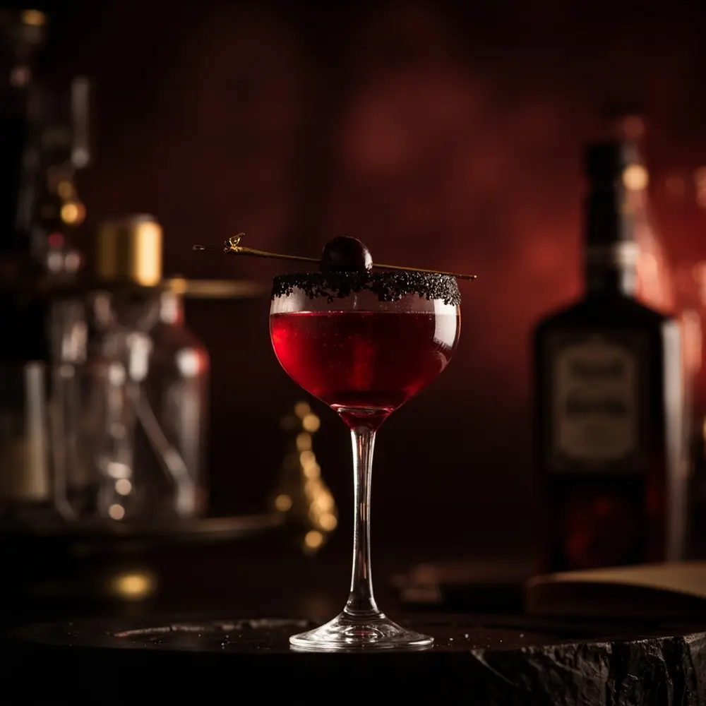 Vibrant instruction black dark with garnish 10 a sugar cherry p single cocktail glass and an in rim image placement elegant red