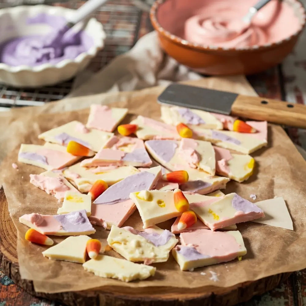 15 Enchanting Pinkoween Desserts for a Pastel Halloween Party 11 11 corn h2 pastel candy bark