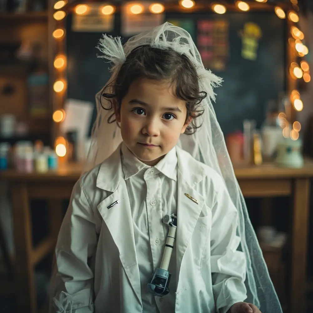 12 Spooky & Sweet Ghost Costume Ideas for Kids (Beyond the Basic Sheet!) 11 White lab touches perhaps with stethoscope a 11 coat p or beaker child in image toy holding ghostly