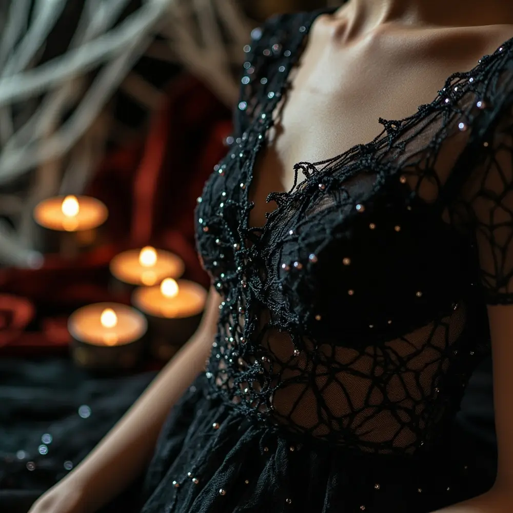 17 Stunning Halloween Wedding Dresses: Black, Red, & Gothic Gowns for a Spooky Chic Celebration 11 Lace placement 11 a instruction patterns p spiderweb wedding featuring image dress