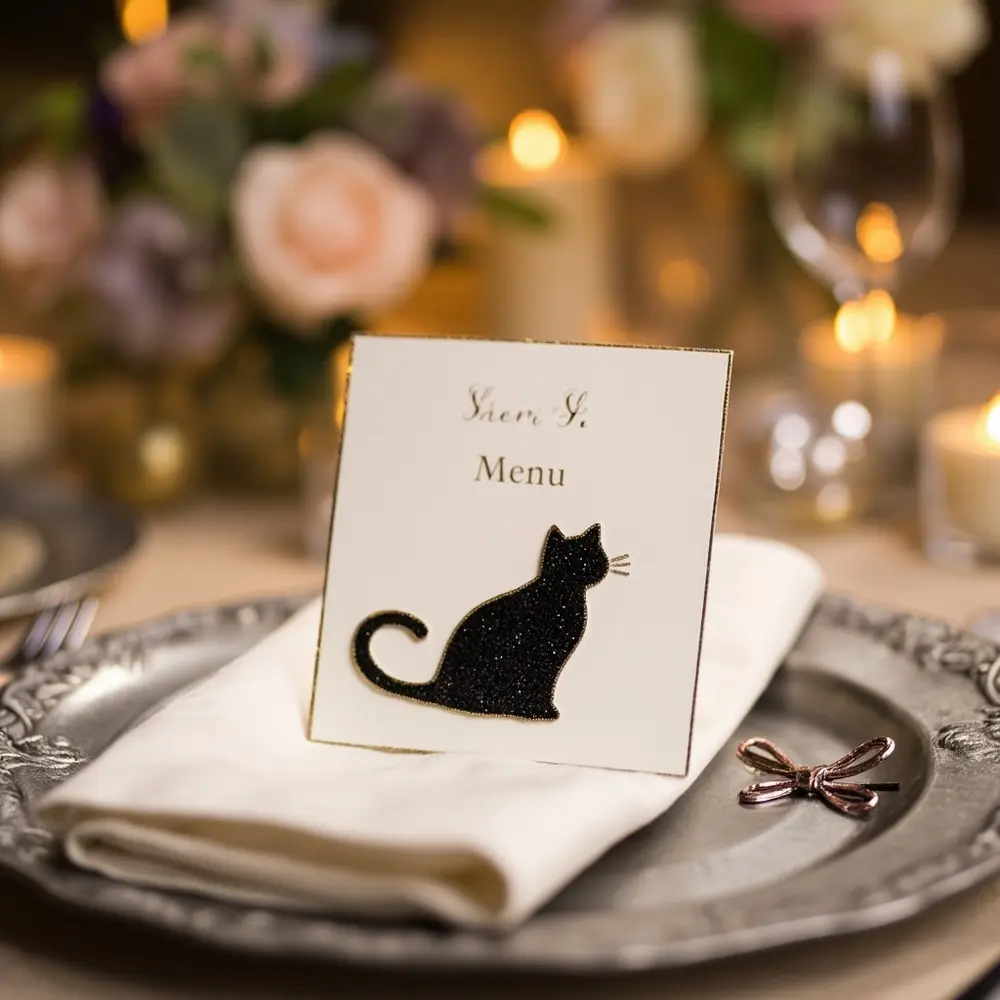 18 Cute Halloween Wedding Ideas (That Are 100% Not Scary for Kids!) 11 Instruction black card with 11 a cat p wedding stylized featuring cute image placement playful silhouette menu tail