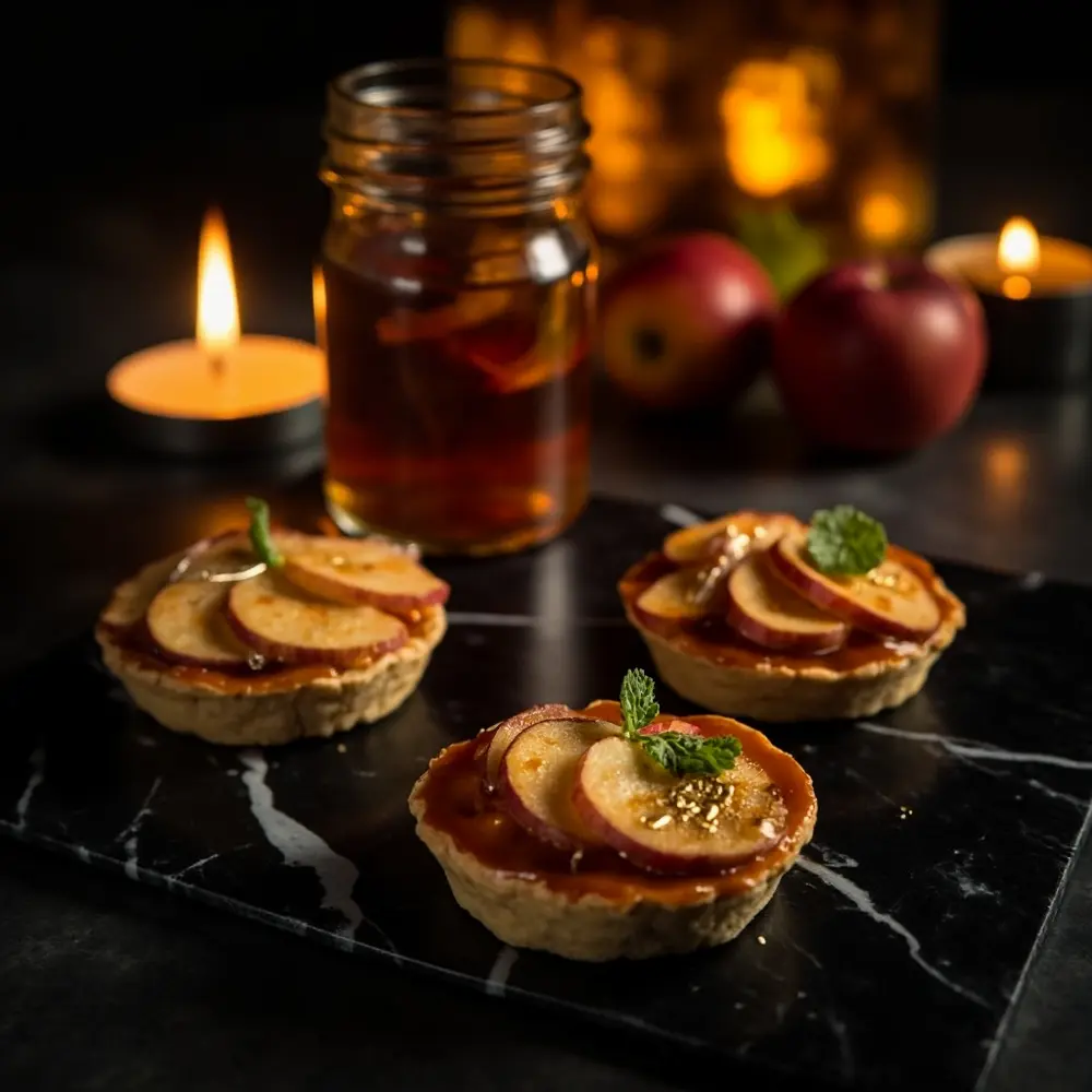 20 Spooky & Delicious Halloween Wedding Menu Ideas for Your Reception 11 Apple mini 11 a glossy tarts glaze individual p dark with image