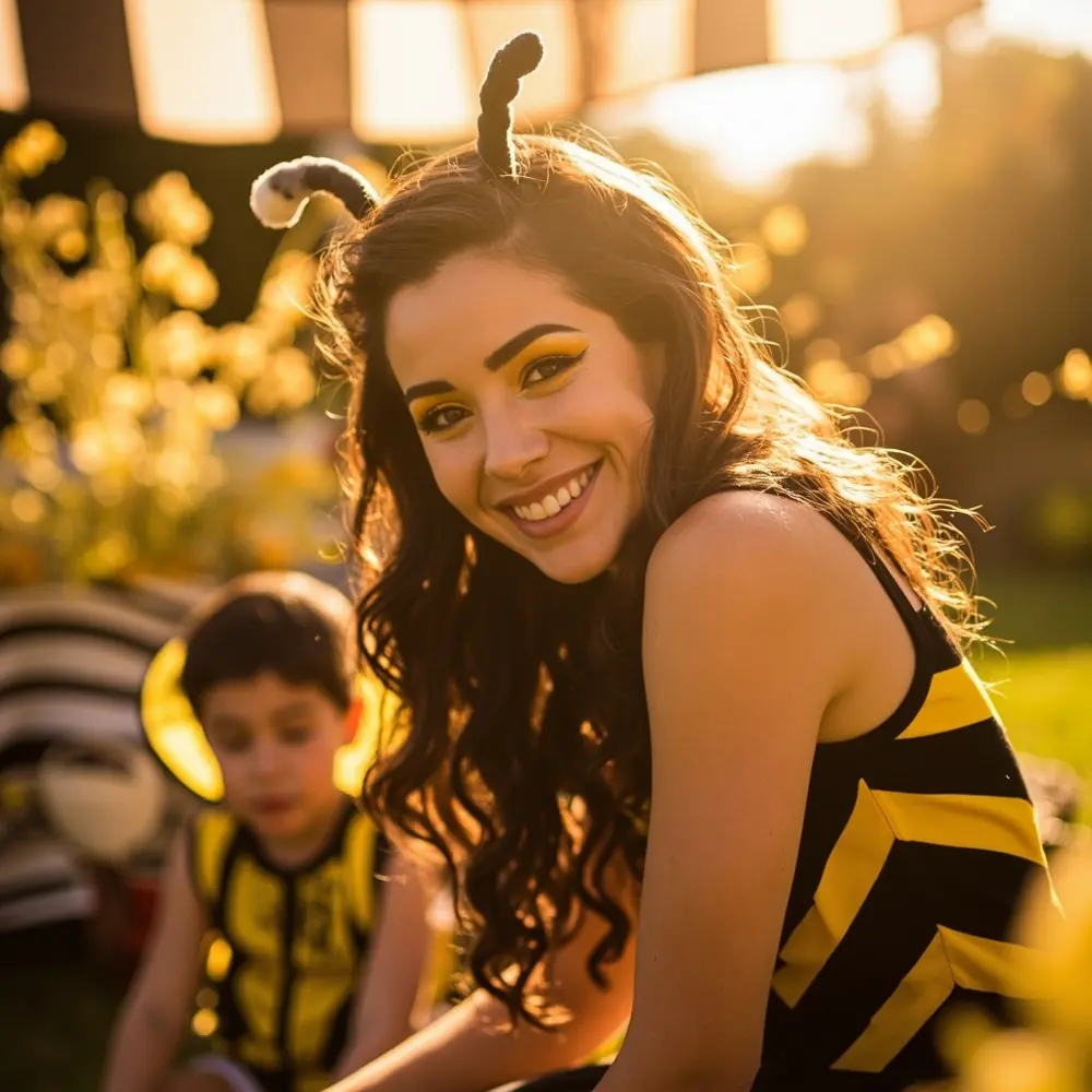 12 Cute & Easy Halloween Makeup Looks for Moms (Witch, Fairy, Cheetah & More) 11 Antennae instruction black mom perhaps with 11 a p or featuring cute and accents image placement makeup stripes tiny bumblebee yellow