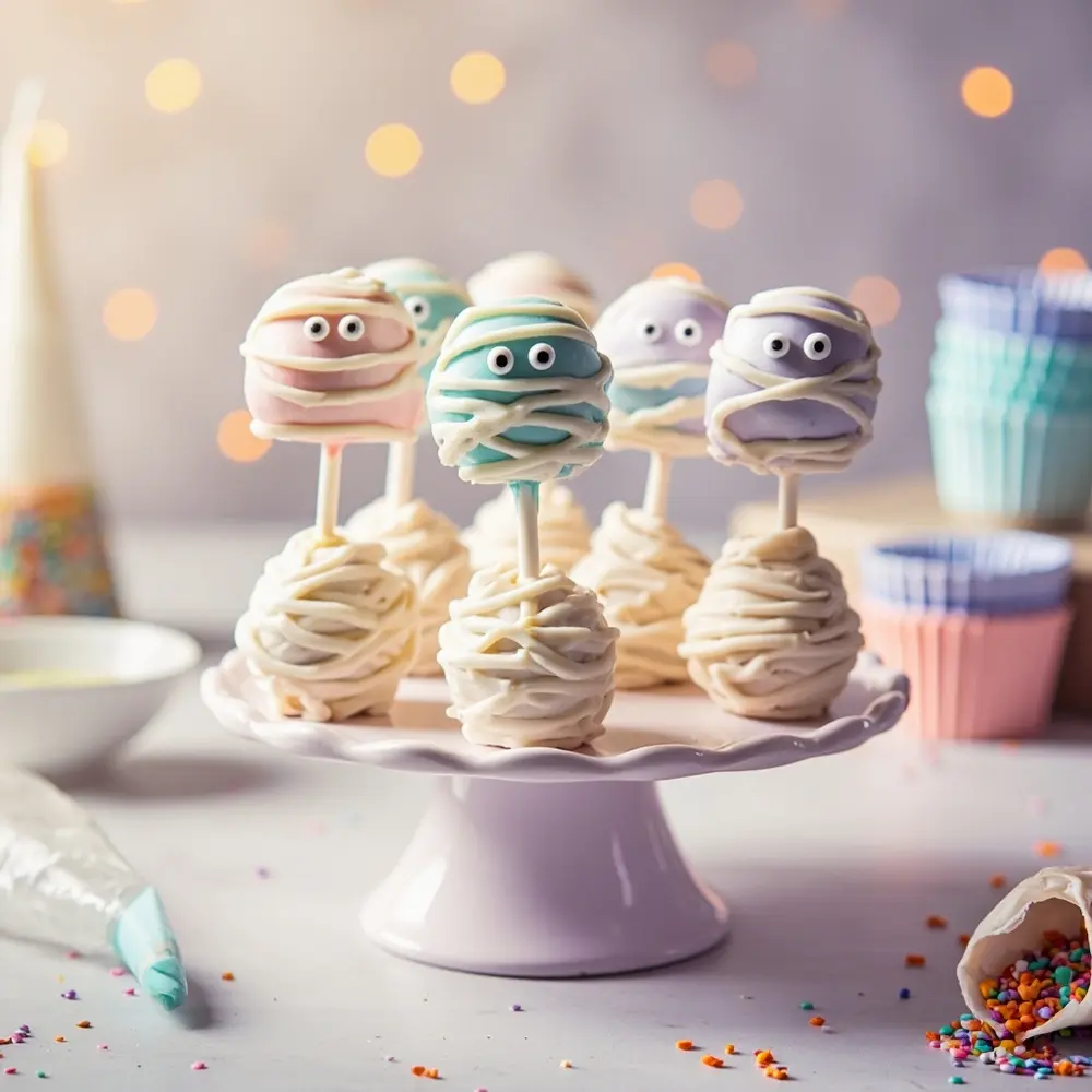 15 Dreamy DIY Pastel Halloween Birthday Party Ideas 11 Eyes instruction with looking 11 a of each p mummy cake cute and pops image placement tiny edible spooky pastel plate