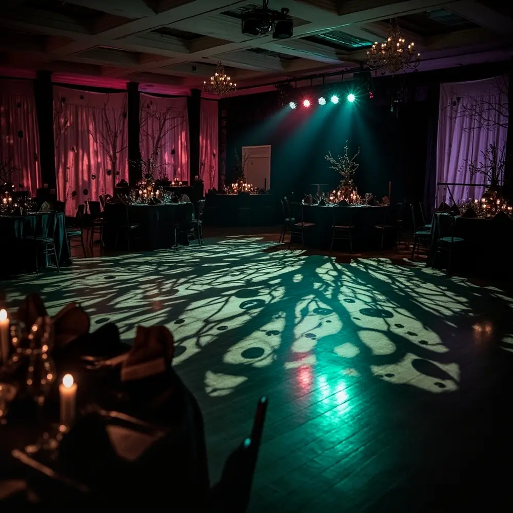 13 Elegant & Eerie 'Til Death Do Us Part' Decor Ideas for a Unique Wedding 11 Gobos play 11 lighting h2 shadow 038