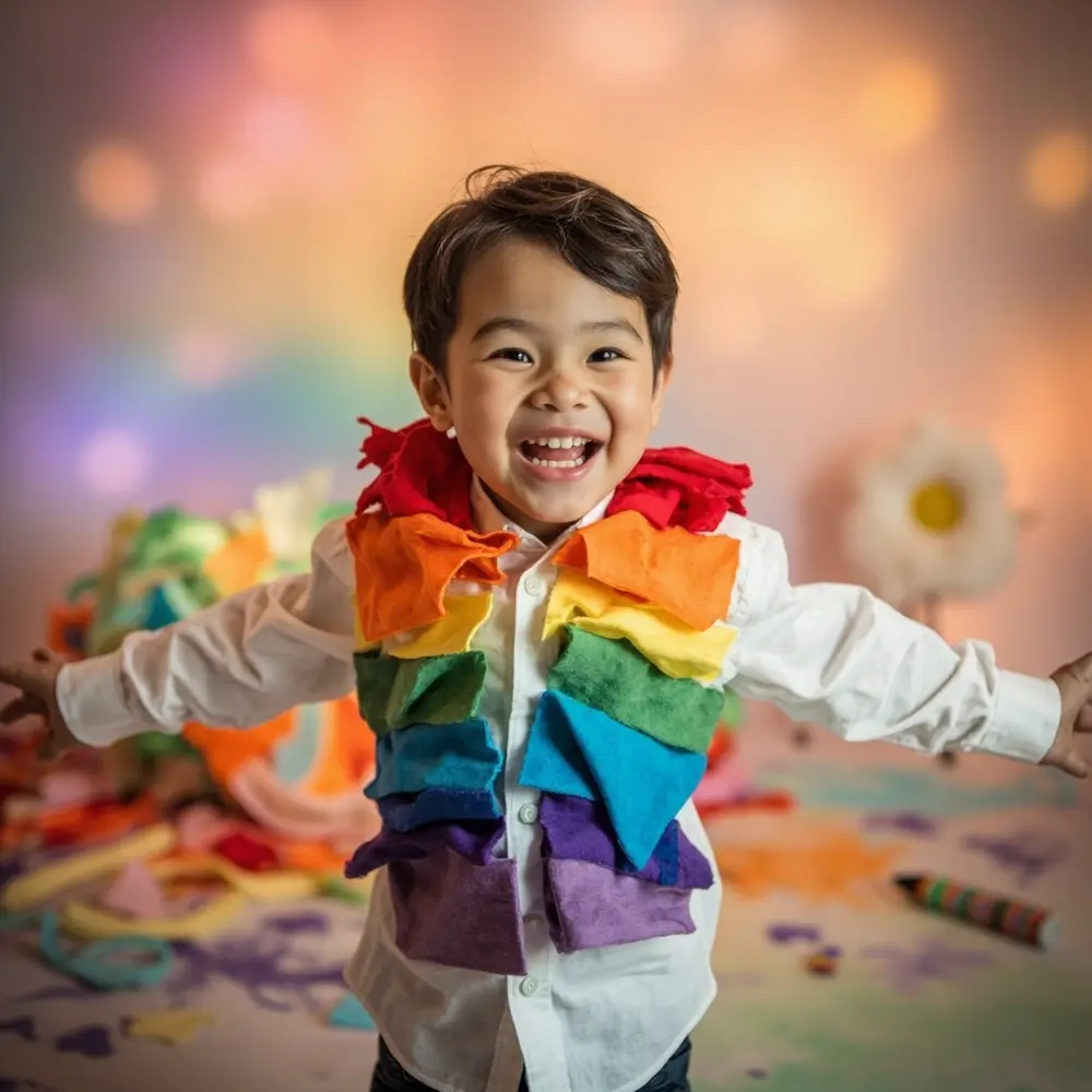 12 Genius No-Sew DIY Costumes for Toddlers & Kids (No Sewing Machine Needed!) 12 Instruction creating with 12 a rainbow of p the strips costume child in colorful arc image placement fabric