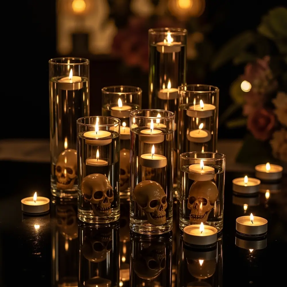 How to DIY Your Halloween Wedding Decor: 5 Easy Projects to Start Now 12 Collection 12 a finished an eerie candle some of glow creating floating p lit votives image