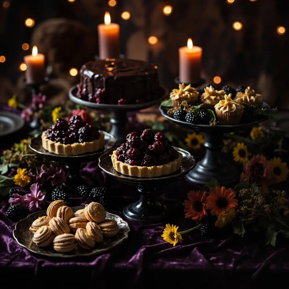 15 Boho Halloween Wedding Ideas for a Free-Spirited Spooky Vibe 12 Bar 12 berries edible dessert h2 038 flowers dark with moody
