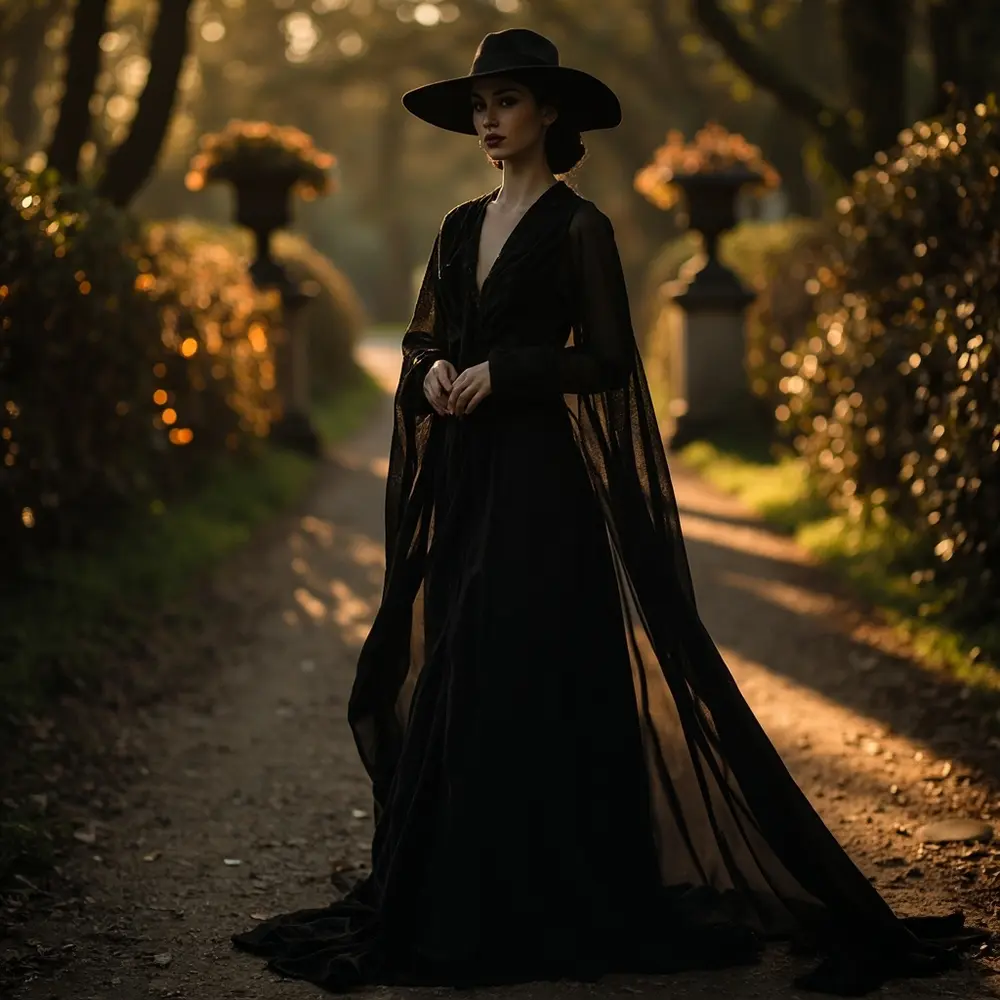 Halloween Wedding Guest Costumes: 25+ Creative Ideas & Essential Etiquette Tips 12 Stylish instruction witch dark with looking wide a p gown an in person flowing image chic placement brimmed 5 elegant hat