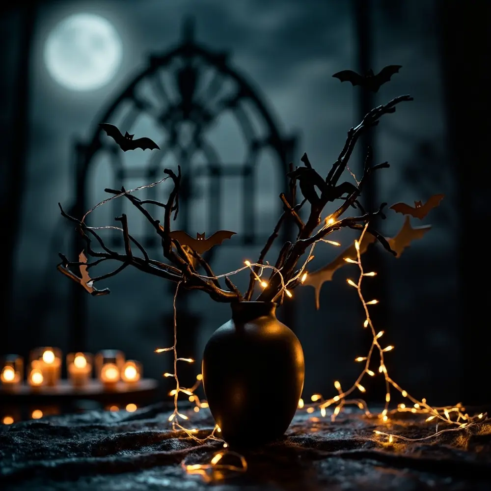 12 Easy Homemade Halloween Wedding Centerpiece Ideas That Look So Chic 12 Vase instruction silhouettes hang branches fairy which dark delicate by lights 12 bat a p subtle illuminated image paper from placement sculptural holding