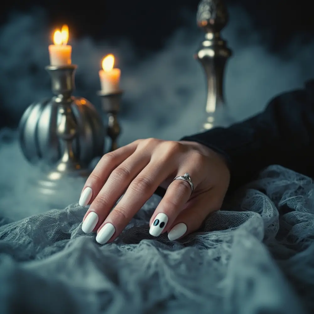 15 Adorable Pumpkin Nail Designs for Your Perfect Fall & Halloween Manicure 12 White 12 pumpkins h2 ghostly
