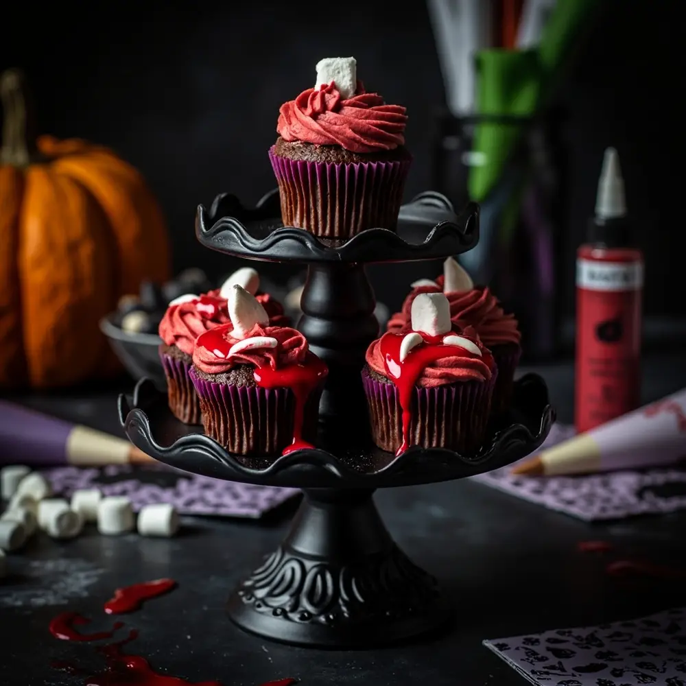 15 Easy & Delicious Halloween Snacks: Spooky, Savory, and Sweet Treats for Everyone 13 Blood fangs instruction with marshmallow 13 a drip of frosting p mini and cupcakes 8216 8217 image placement two red