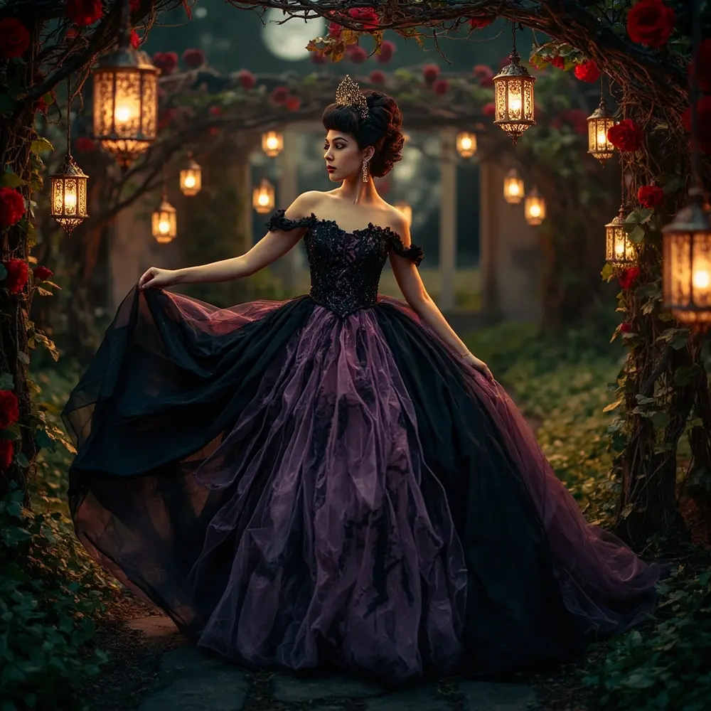 17 Stunning Halloween Wedding Dresses: Black, Red, & Gothic Gowns for a Spooky Chic Celebration 13 Instruction black purple effect perhaps with dress 13 a ombre fading p wedding or tone color image placement two to red