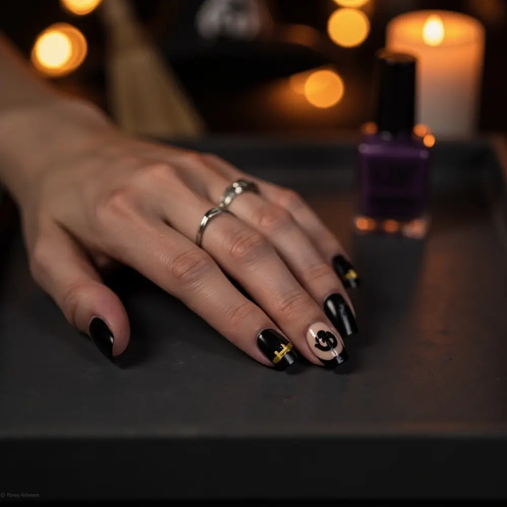 19 Minimalist Halloween Nails for a Modern & Chic Look 13 13 silhouette witch h2 hat