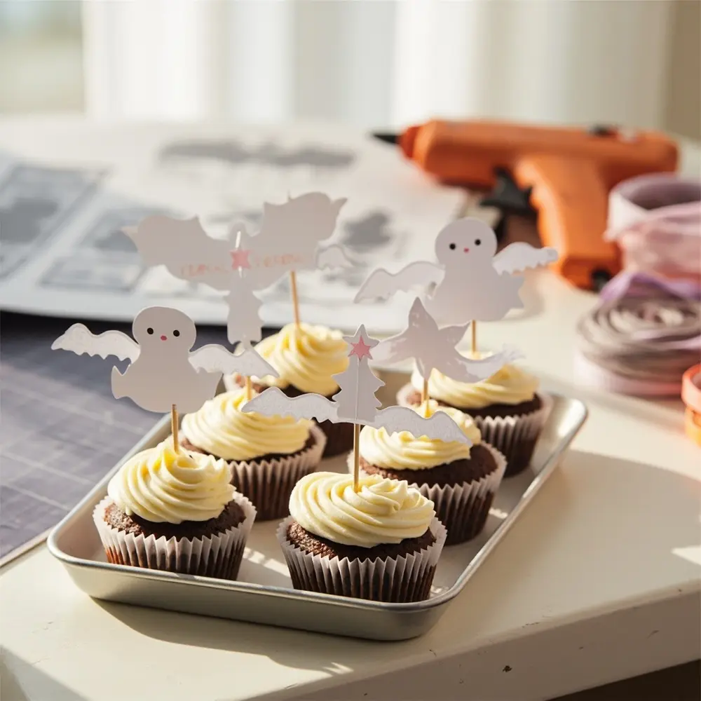 15 Dreamy DIY Pastel Halloween Birthday Party Ideas 14 14 adorned placement various a cupcakes instruction halloween with of themed pastel p toppers tray image