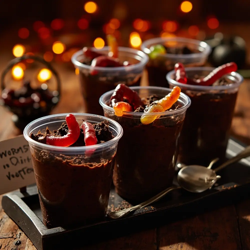 15 Spooktacular & Family-Friendly Halloween Birthday Appetizers (Quick & Allergy-Aware!) 15 Filled 15 chocolate pudding and gummy cups worms p crushed clear with image oreos