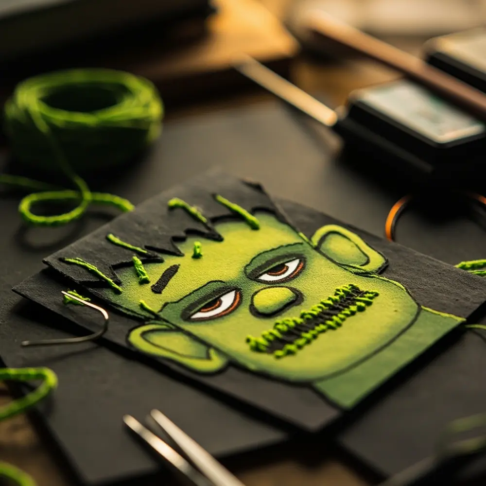 15 Cute & Creative Halloween Birthday Card Ideas (DIY & Printable!) 15 15 frankenstein monster 8217 stitched h2 s card