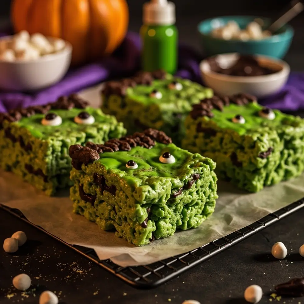 15 Easy & Delicious Halloween Snacks: Spooky, Savory, and Sweet Treats for Everyone 15 Eyes instruction with 15 square scars dyed decorated p chocolate and 8216 8217 treats krispie candy hair green image placement rice