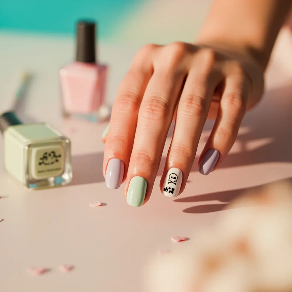 19 Insanely Cute Halloween Nail Designs Kids & Moms Will Adore (Kawaii, Pastel & Retro Fun!) 15 15 cute edgy h2 pastel 038 skull crossbones
