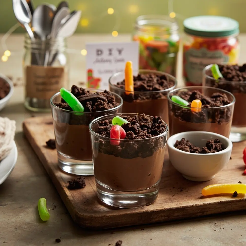 15 Safe Halloween Wedding Treats That Are Allergy-Friendly and Kid-Approved 15 Dirt 8221 8220 worms with 15 a of individual p gummy in out cups image peeking playful photo