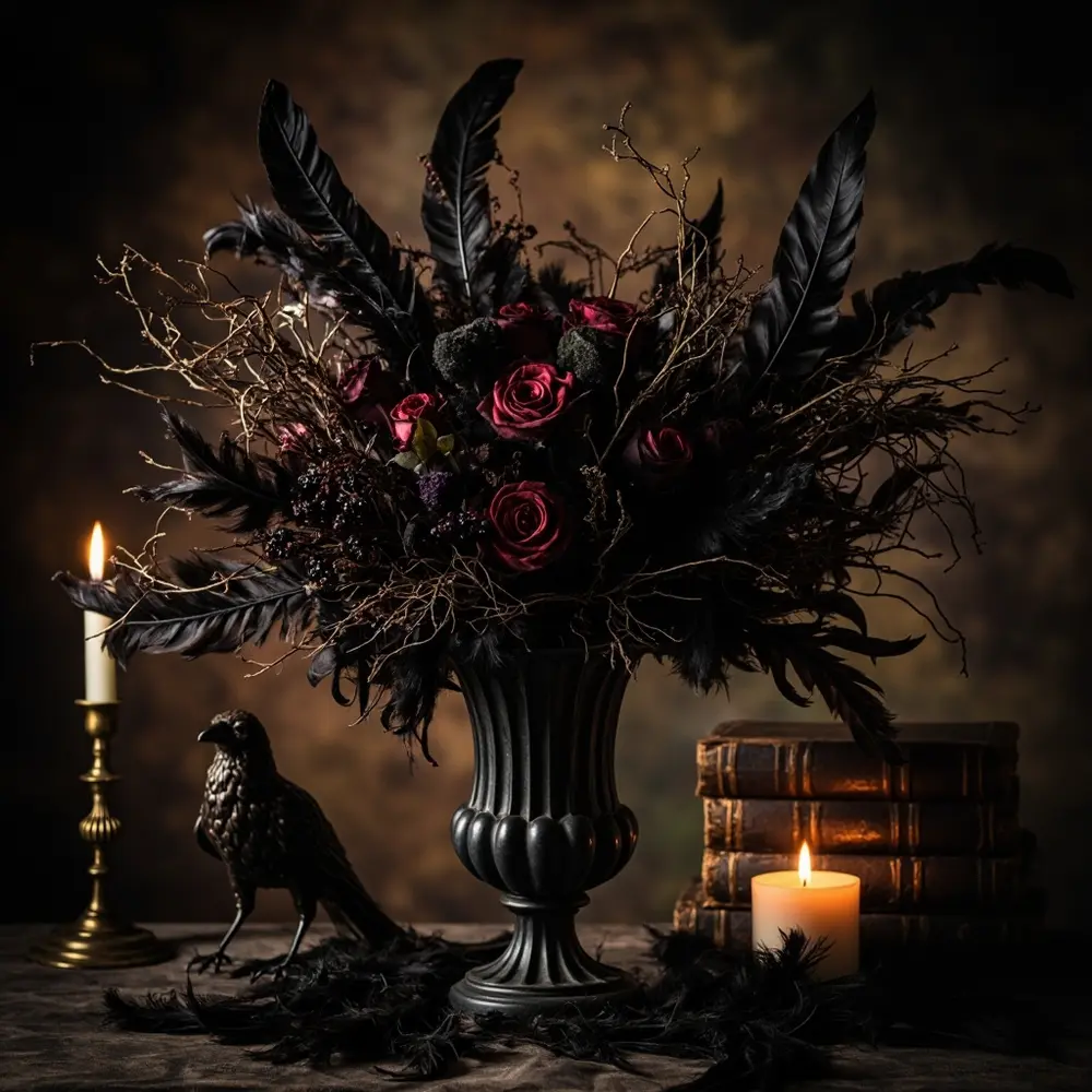 Bouquet 15 feathers 8221 8220 8217 nest twigs h2 s 038 dark raven