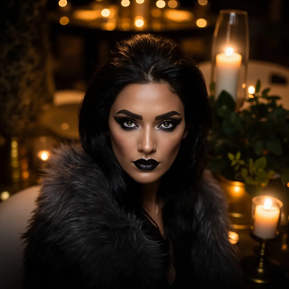 Halloween Wedding Guest Costumes: 25+ Creative Ideas & Essential Etiquette Tips 15 Stylish refined instruction dark fierce with looking fur a 19 p wearing stole an person yet dramatic image faux eye placement makeup elegant