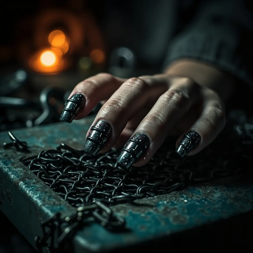 18 Genuinely Spooky & Scary Halloween Nail Ideas for 2025 16 Across instruction detailed black base dark with 16 a grey wrapped p rust or featuring the around realistic nail image placement metallic chains colored nails