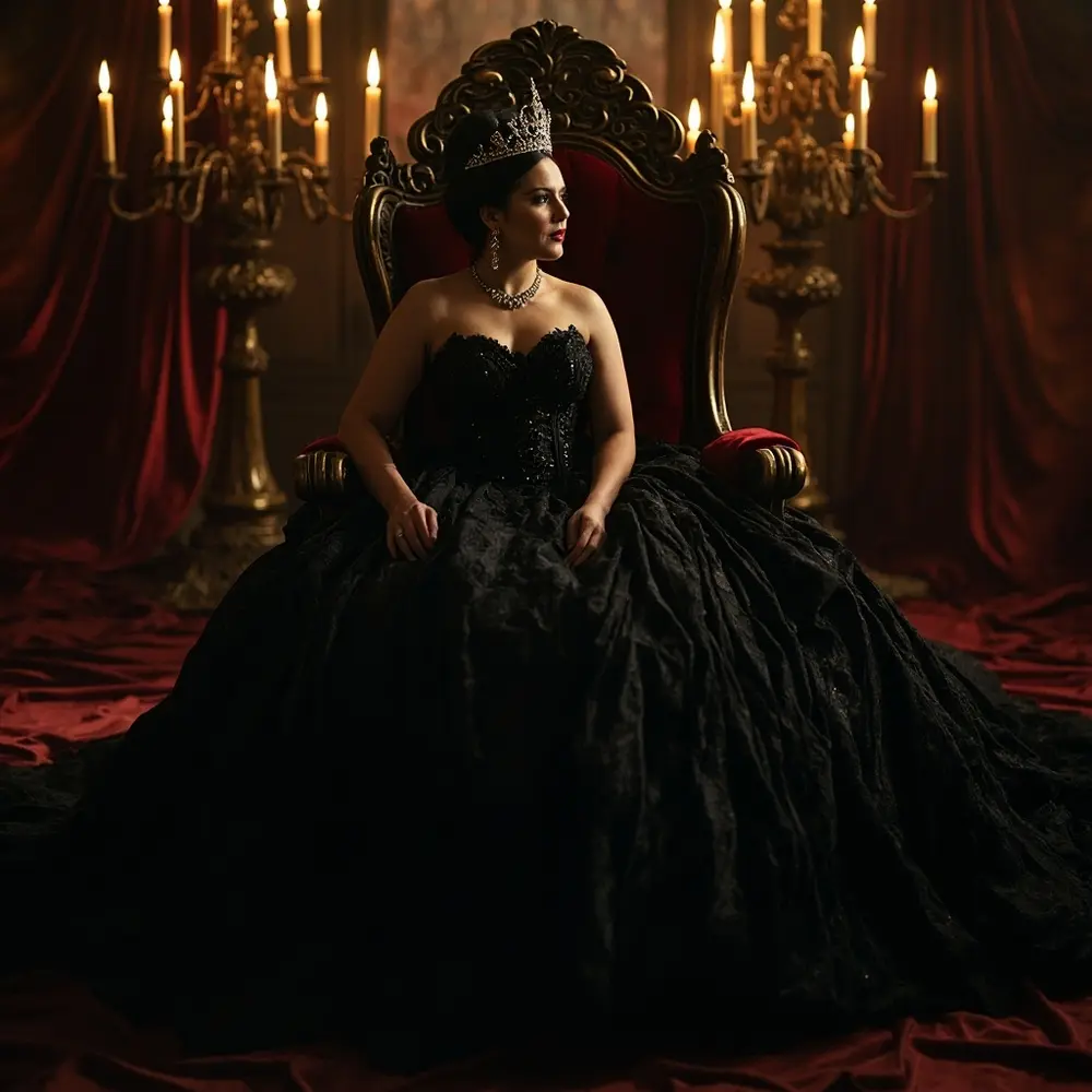 17 Stunning Halloween Wedding Dresses: Black, Red, & Gothic Gowns for a Spooky Chic Celebration 16 16 dramatic placement a instruction model ballgown in plus p gothic size image