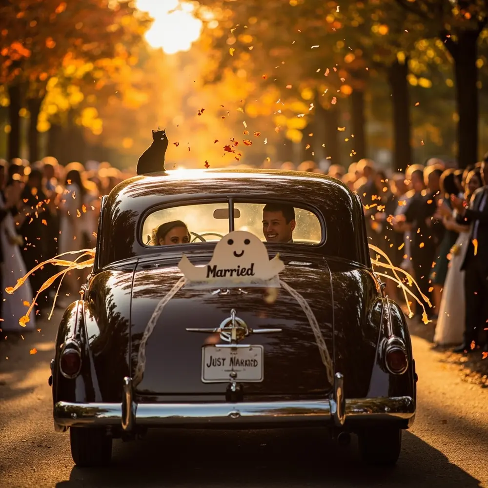 17 Cute Vintage Halloween Wedding Ideas for a Nostalgic Celebration 17 17 getaway car vintage h2 decor