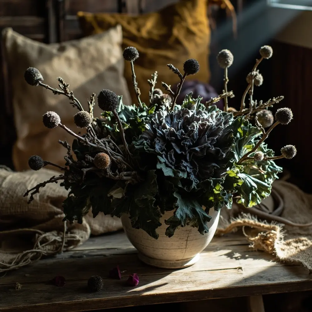 Ornamental kale dried poppy 18 h2 038 dark pods