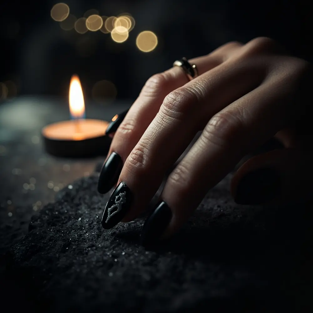 18 Genuinely Spooky & Scary Halloween Nail Ideas for 2025 18 That faint almost instruction black distortion base with suggests matte a glossy 18 of darkness p or subtle featuring the movement in shimmer image imperceptible outline figure placement nails