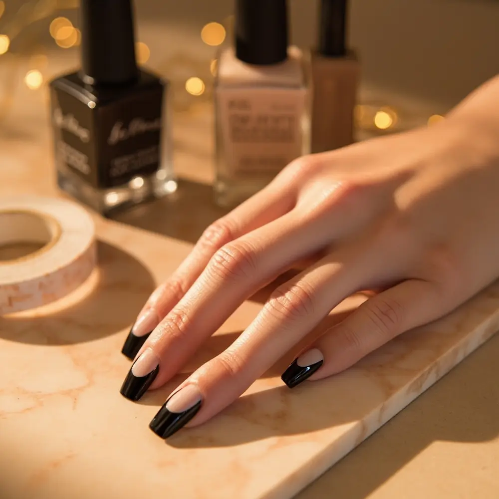 19 Minimalist Halloween Nails for a Modern & Chic Look 19 Matte glossy tip nude 19 h2 black with