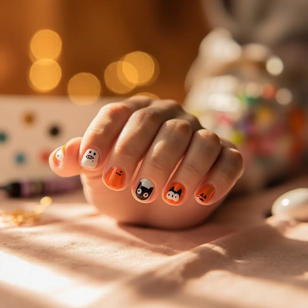 19 Insanely Cute Halloween Nail Designs Kids & Moms Will Adore (Kawaii, Pastel & Retro Fun!) 19 Halloween cute and icons match 19 h2 mix variety
