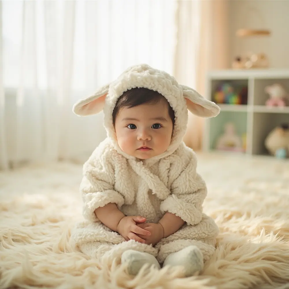 11 Adorably Cute Baby Halloween Costumes (That Are Actually Comfortable!) 2 White instruction with looking sitting ear baby a up sweet p fluffy costume in hood little image placement lamb 2