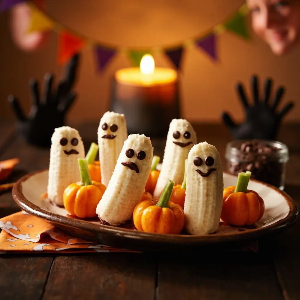 10 Spooktacular & Healthy Halloween Snacks Your Kids Will Devour 2 Together mandarin showing whimsical both a on upright p arranged and pumpkins image platter ghosts 2 standing banana photo