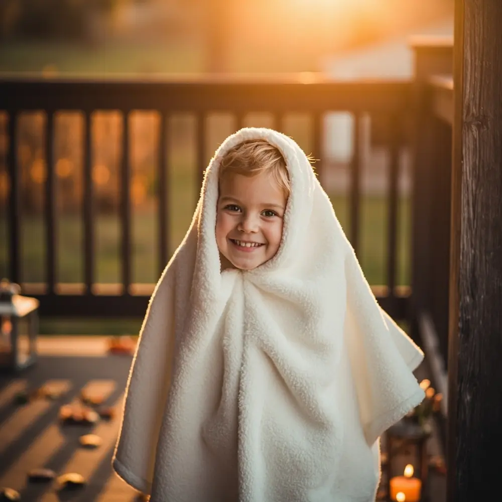 12 Spooky & Sweet Ghost Costume Ideas for Kids (Beyond the Basic Sheet!) 2 White ghost poncho a child in rosy 2 bundled p fleece cheeks perhaps with image smiling