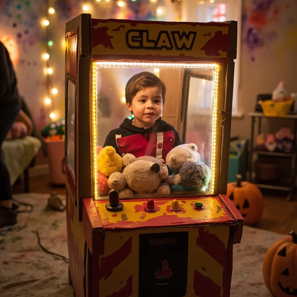 10 Trendy Cardboard Box Costumes: Last-Minute DIY Ideas for Halloween 2 Visible placement a instruction machine cardboard costume child toys colorful 2 p small inside with image claw