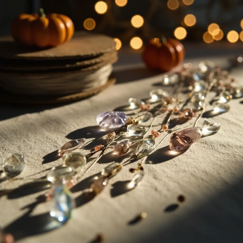 DIY Whimsical Witch Wedding Decor: Crafting Ethereal Magic for Your Big Day 2 Instruction hands stringing crystals beads showing line a up of p onto shot and close garland fishing image partially placement completed 2