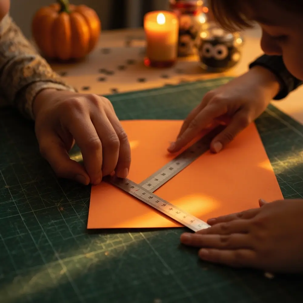 DIY Halloween Treat Boxes That Wow: Step-by-Step for Pinterest-Perfect Designs 2 Hands tool orange with scoring line on a up of p shot em and close fold carefully image ruler cardstock 2 piece